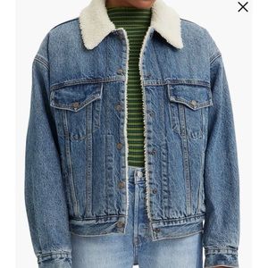 90s High Pile Fleece Lined Denim Trucker Jacket